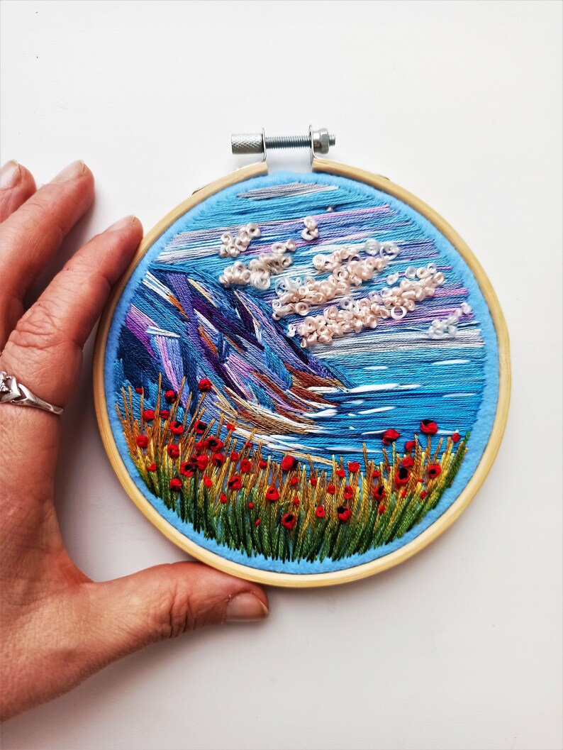 Embroidery wall art embroidery landscape  etsy