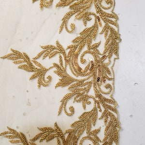 Gold Floral applique trim by the yard. Beaded floral trim by the yard