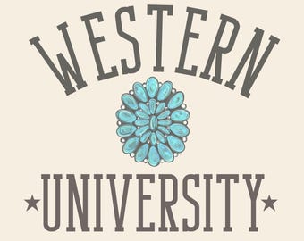 Western Retro University PNG, Turquoise Concho Sublimation Design (Digital Download)