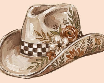 Cappello da cowgirl floreale effetto invecchiato PNG, design retrò western per sublimazione (download digitale)