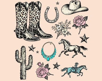 Teschio di toro western PNG, design per sublimazione da rodeo, cowgirl retrò, download digitale