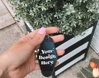 Black Hotel Keychain Mockup, Trendy Design Mockup (Digital Download)