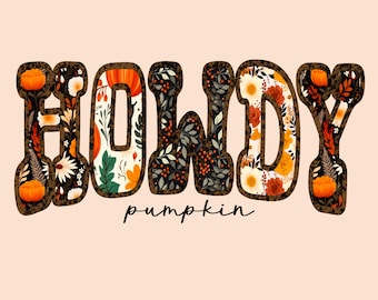 Retro Floral "Howdy Pumpkin" Western PNG Design (Digital Download)