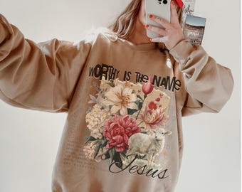 T-shirt Christian Floral Lamb, Retro Faith (PNG)