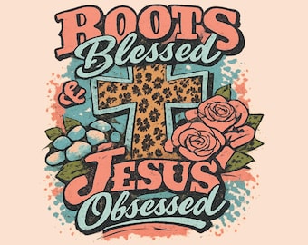 Design retrò western con croce floreale in sublimazione, design per maglietta cristiana Rodeo PNG (download digitale)
