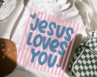 Gesù ti ama (immagine PNG cristiana, design di tendenza per la sublimazione a tema adorazione, download digitale)
