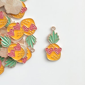 Pineapple Charms •  Pineapple Enamel • Gold Tone Pendant Charms Jewelry Supplies