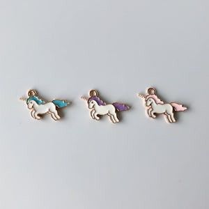 Unicorn Charms • Pink, Blue and Purple  Enamel • Brass in Gold Tone Vintage Style Pendant Charms Jewelry Supplies
