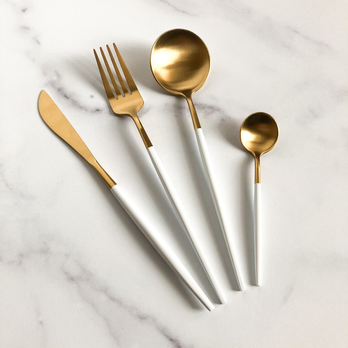 Gold Utensils Gold and White Silverware Set Food Flat Lay Etsy Canada