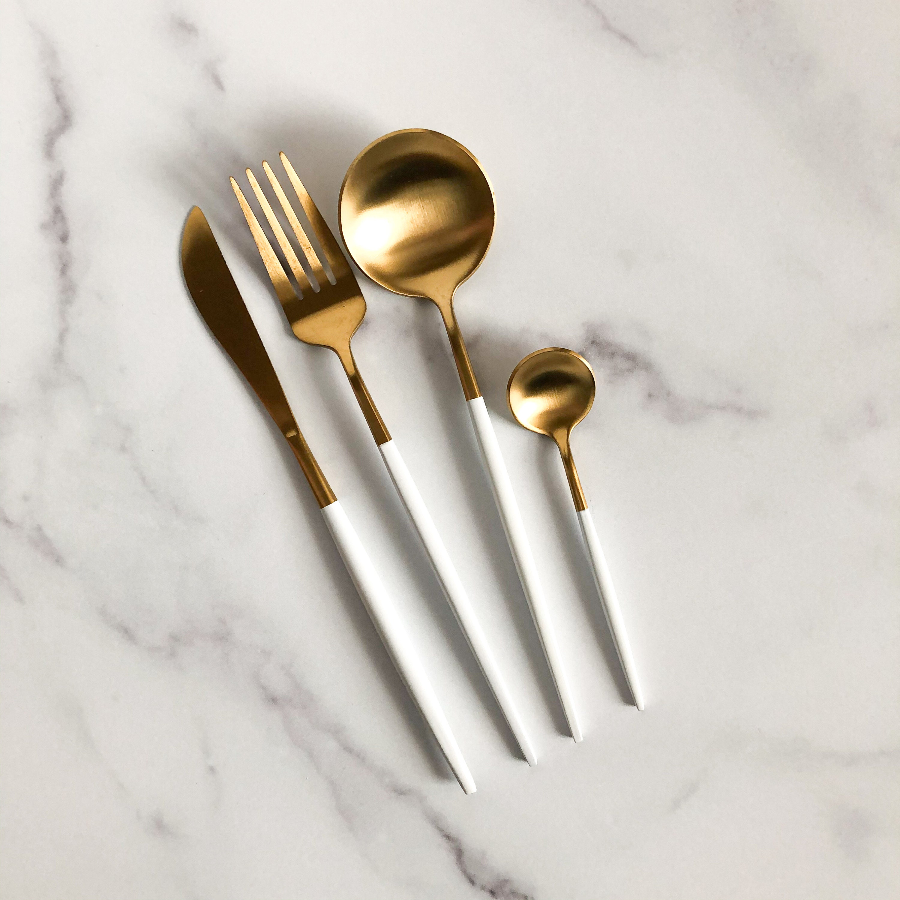 Gold Utensils Gold and White Silverware Set Food Flat Lay Etsy Canada