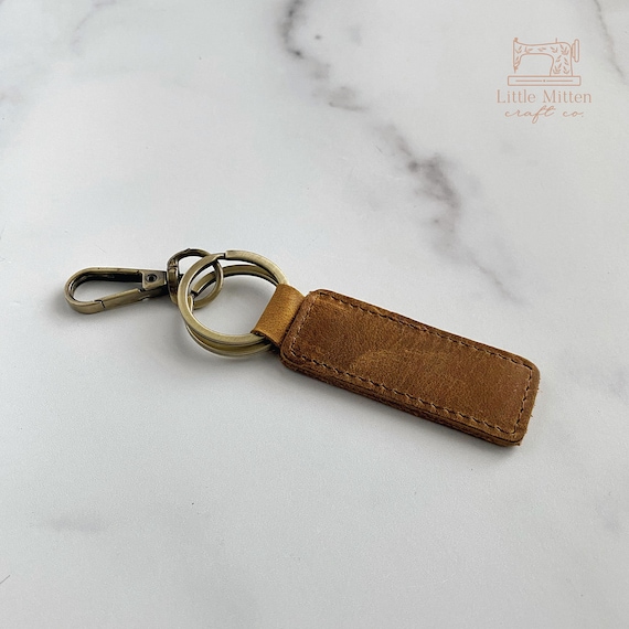 Genuine Leather Keychain Cowhide Keychain Light Brown key Fob