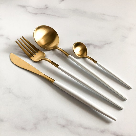 Gold Utensils, Gold and White Silverware Set, Food Flat Lay Props, Food  Photography Props 