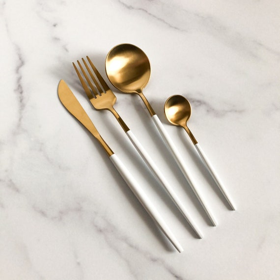 Gold Utensils, Gold and White Silverware Set, Food Flat Lay Props, Food  Photography Props 