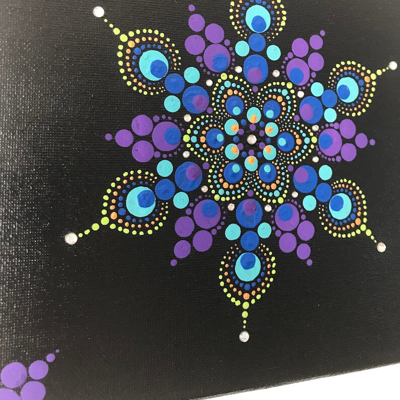 Mandala dot painting Canva Peacock acrylic painting dot Etsy