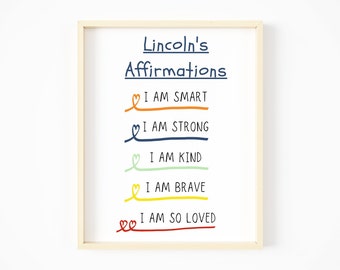 Personalized Affirmations Printable | I am smart I am strong I am kind I am brave |Custom Boy Affirmation|Toddler Affirmation| Baby Wall Art
