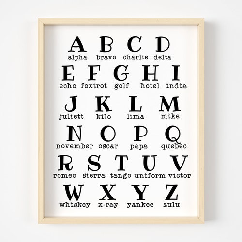 phonetic alphabet print black and white alphabet military etsy