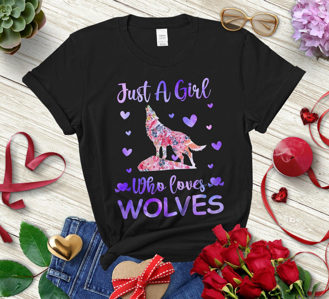 Just A Girl Who Loves Wolves Shirt For Women Girls Watercolor Etsy