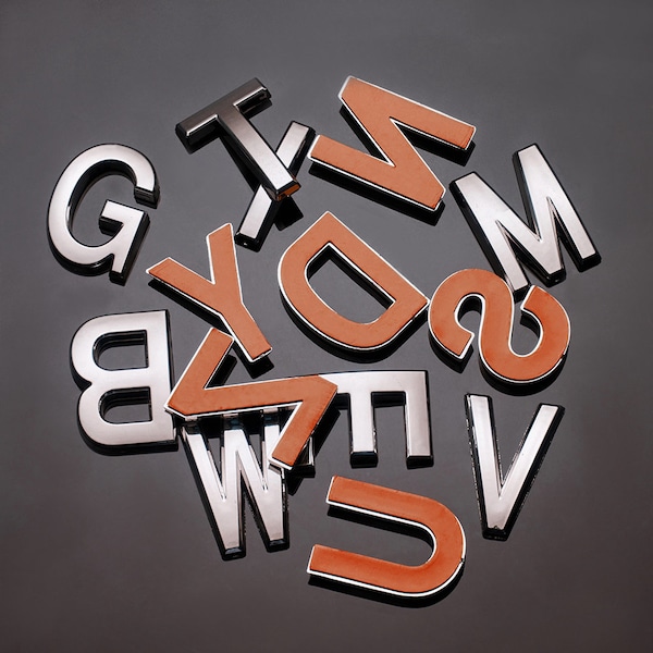 Letrero 3D personalizado de 2.75 "Emblema de letras del alfabeto autoadhesivo negro cromado 2 3/4" x 2" (50 mm x 70 mm)