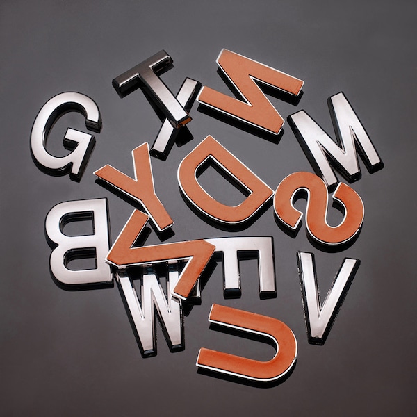 2.75" Custom 3D Sign Chrome Black Self Adhesive Alphabet Letters Emblem 2 3/4" x 2" (50mmx70mm)