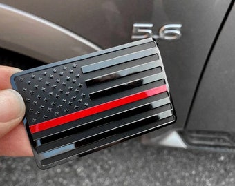 USA Black Metal Flag Emblem with Red line for Cars, Trucks 2&quot;x 3 1/4&quot; 1pcs
