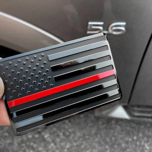 USA Black Metal Flag Emblem with Red line for Cars, Trucks 2"x 3 1/4" 1pcs