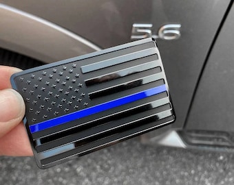 USA Black Metal Flag Emblem with Blue line for Cars, Trucks 2&quot;x 3 1/4&quot; 1pcs