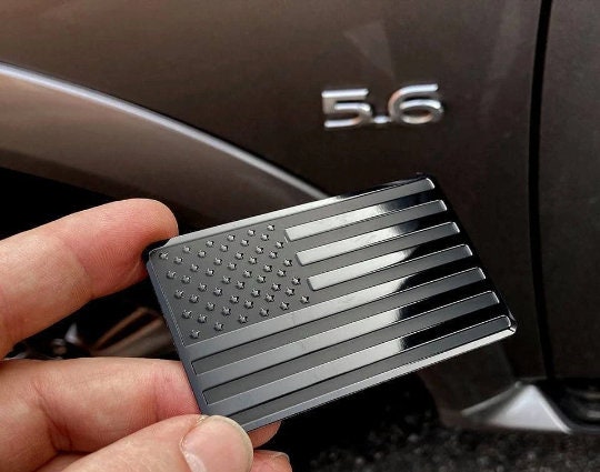 USA Black Metal Flag Emblem for Cars, Trucks 2"x 3 1/4" 1pcs