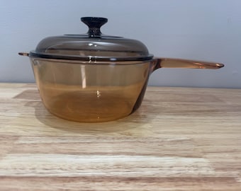 Casserole vintage de 2,5 litres Corning Ware Amber Vision avec couvercle en PYREX 2,5 fabriqué aux États-Unis
