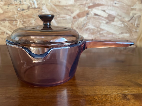 Vintage Corning Ware Amber Vision 1 Liter Pour Pot with Lid