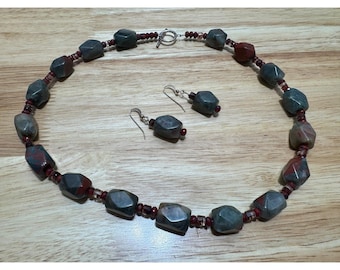 Blutstein 20 "Halskette und Ohrringe Schmuck Set Edelstein