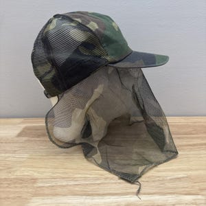 Vintage USA Made Camo chasse moustiquaire masque Mossy Oak Mask M81 chapeau casquette snapback image 3