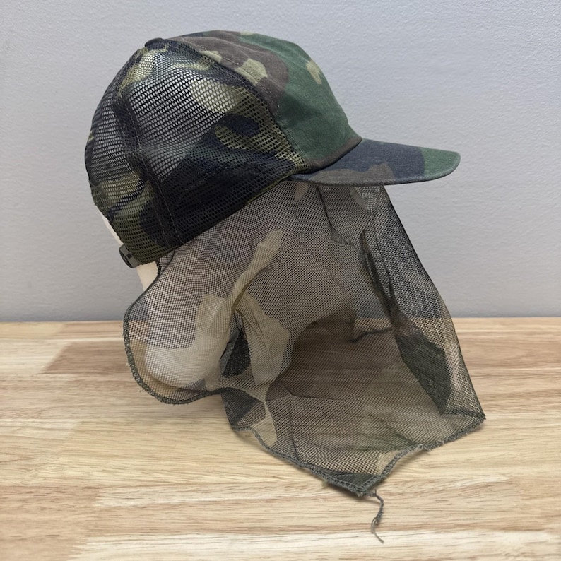 Vintage USA Made Camo chasse moustiquaire masque Mossy Oak Mask M81 chapeau casquette snapback image 3