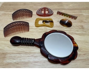 Antike Zelluloid Accessoires Spiegel Haarspangen Kämme