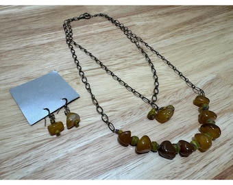 Vintage Achat 18"Halskette und Ohrringe im Set