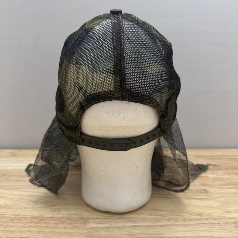 Vintage USA Made Camo chasse moustiquaire masque Mossy Oak Mask M81 chapeau casquette snapback image 4