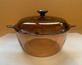 Vintage Corning Ware Amber Vision 4.5 Liter Dutch Oven with PYREX Lid Made in USA