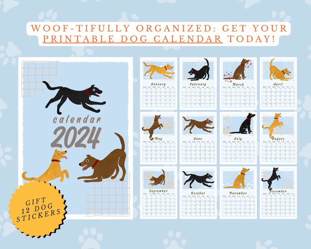 Printable Dog Calendar for Dog Lovers Barkworthy Plans Etsy