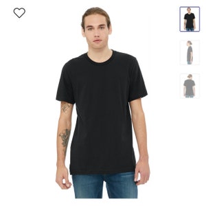 May include: A black short-sleeved t-shirt with a crew neck.