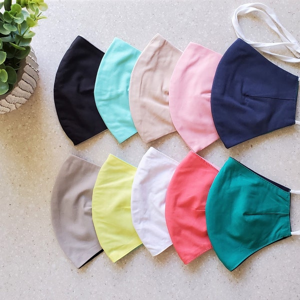 5PCS / SET Máscara para adultos, Máscara facial reversible, Máscara de algodón, Reutilizable y transpirable con 1 cordón gratis