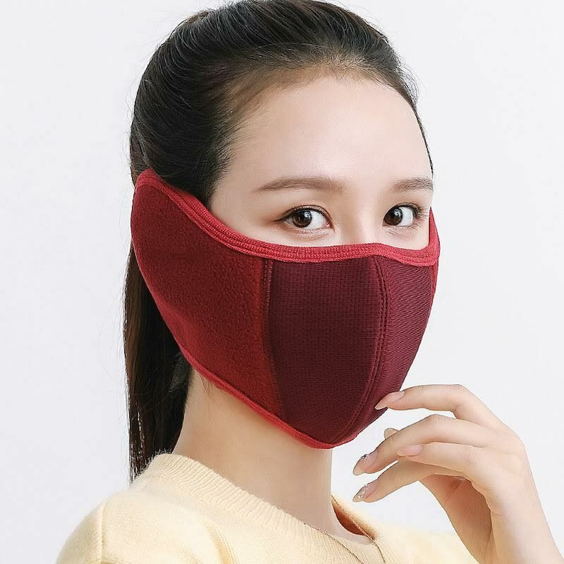 Winter Face Mask with Ear Muffs Warm Winter Reusable Mask Etsy