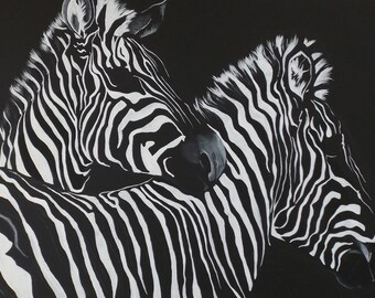 Black and White Zebra Acrylic Painting, Abstract, Wall Art