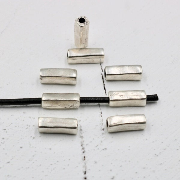 Silver Metal Tube Beads, Antique Silver Barrel Beads, Noodle Beads, Long Square Bead, Rectangle Tube Beads, DIY Jewelry Supply, 10 Pcs, ZM33