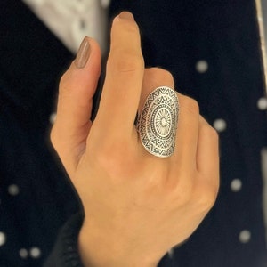 Silver Mandala Ring: Adjustable Ethnic Boho Jewelry
