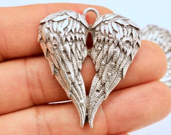 Antique Silver Winged Heart Charms: Romantic Jewelry Making, 43x37mm