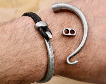 Dark Silver Half Cuff Hook Clasp Bracelet Findings, Clasp for Bracelet Making,  for Round Leather and Cord, Jewelry Making Supply, ZM1158 DS