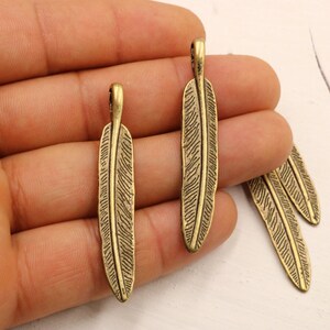 Feather Charm Pendants, Bird Feather Jewelry Supplies, DIY Craft Supplies, Feather Charms Set, Charms for Jewelry Making, 10 Pcs, ZM1024 AB