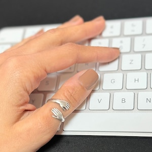 Adjustable Hug Ring: Antique Silver Plated Brass, Unisex Jewelry