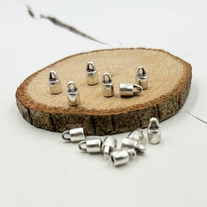 Silver Cord End Caps, Silver Chain End Caps with Loop, End Caps for Leather Cord, Round Leather End, Glue in Cord End Caps, 20 Pcs, ZM761