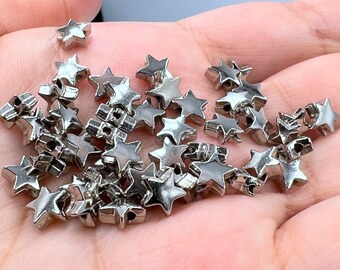 Star Shaped Rhodium Beads: Celestial Jewelry Supply, 7mm (30 Pcs.)
