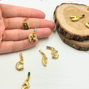 Balloon Letter With Birthstone Charm, Personalized Golden Alphabet, Dainty Gold Plated Initial Charm, Gold Letter Charm, Birthstone Charm